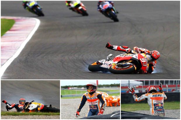 Marc Marquez (Repsol Honda) saat terjatuh di lomba MotoGP Argentina 2017. (Foto-crash.net) 2