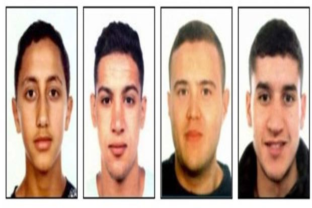 Empat tersangka teror Barcelona. Hanya tinggal Younes Abouyaaqoub (paling kanan) yang menjadi buronan. Foto/Istimewa