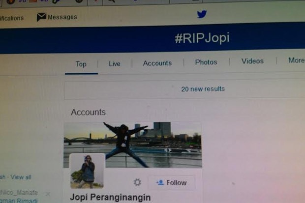 #RIPJopi Jadi Trending Topik di Twitter