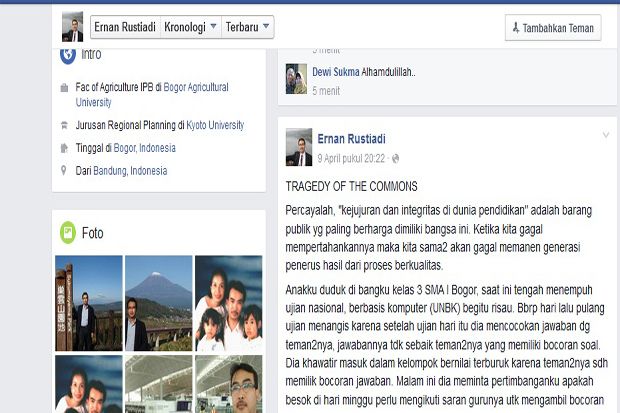Mantan Dekan IPB Curhat di Facebook Dugaan Kebocoran UNBK