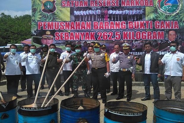 Polres Bekasi Bakar 262 Kg Ganja Aceh