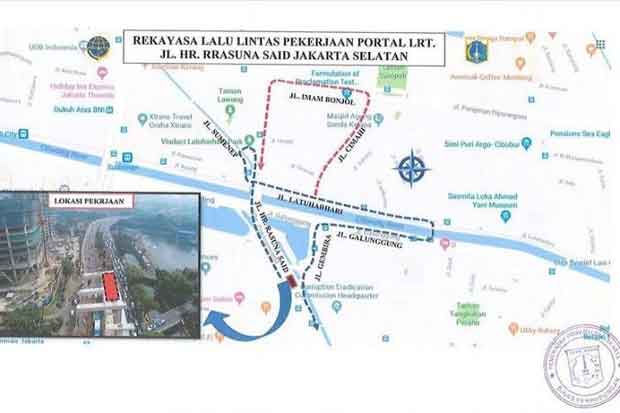 Imbas Pengerjaan LRT, Jalan HR Rasuna Said Ditutup hingga Mei 2020