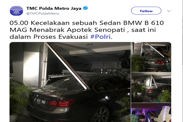 Lagi, Apotek Senopati Rusak Parah Ditabrak BMW