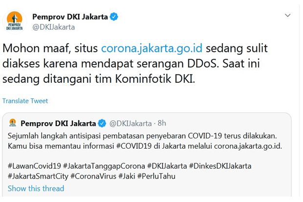 Situs Pemantau Virus Corona Pemprov DKI Jakarta Diserang Hacker